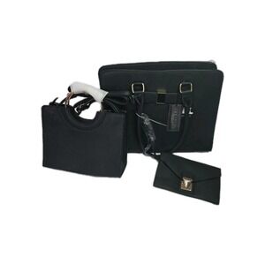 Veganity Los Angeles Black 3 Piece Satchel‎ Tote Bag Set Handbag Purse